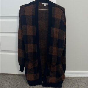 American Eagle Outfitters Brown and Black Plaid Cardigan